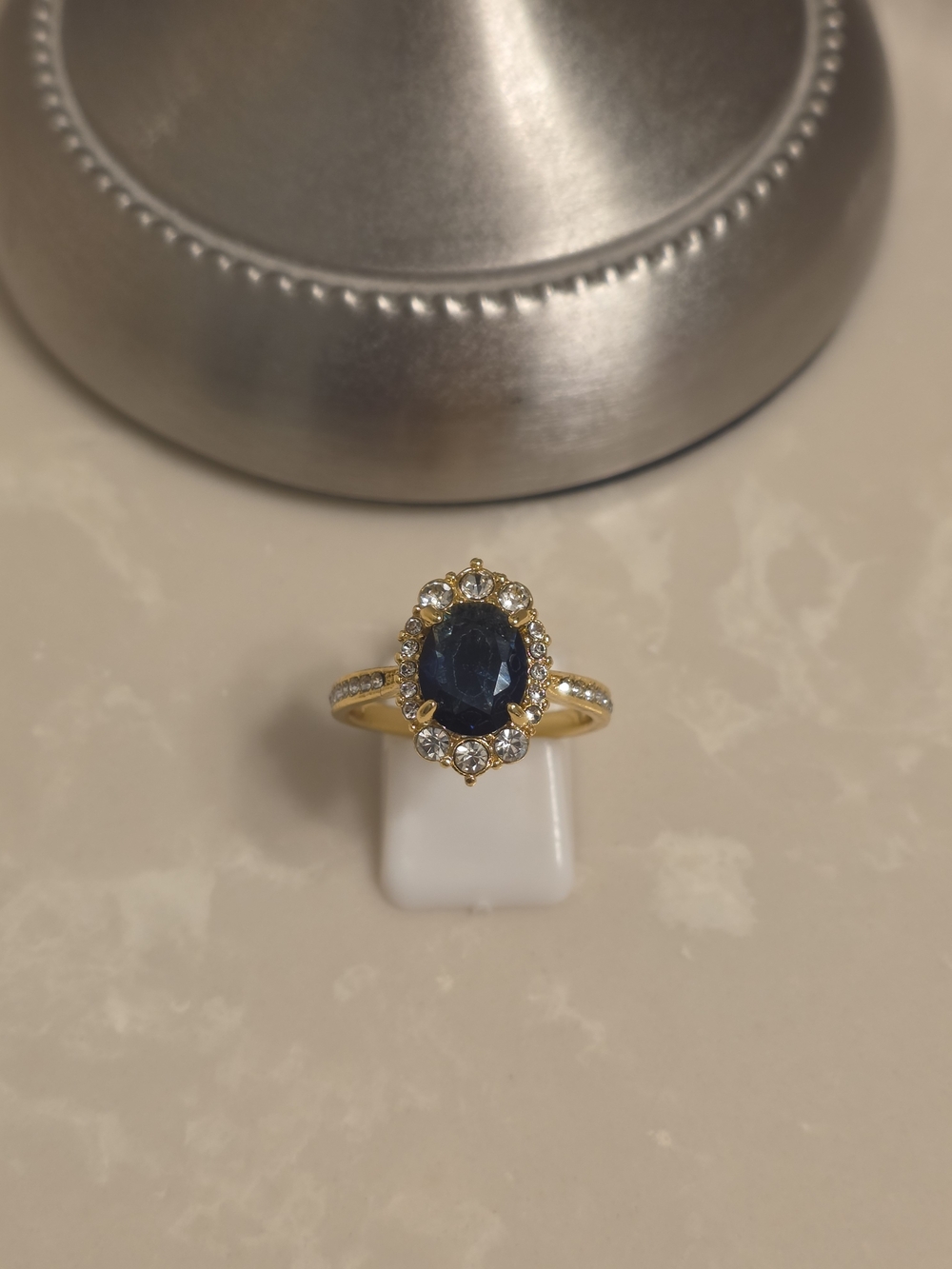 Gold CZ and London Blue Topaz Ring Size 9